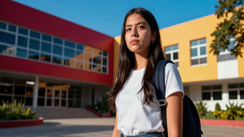 Estudiante mexicano dinámico en moderno campus universitario