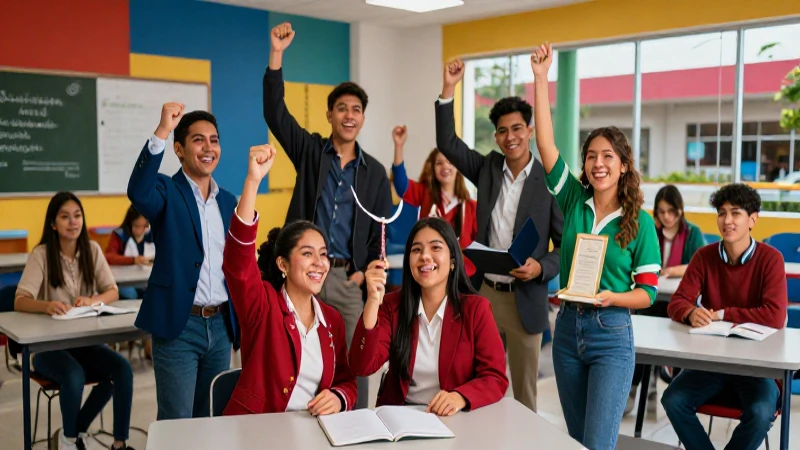 Estudiantes mexicanos celebran éxito académico en un campus vibrante