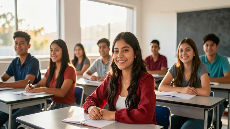 Estudiantes mexicanos sonrientes en aula moderna