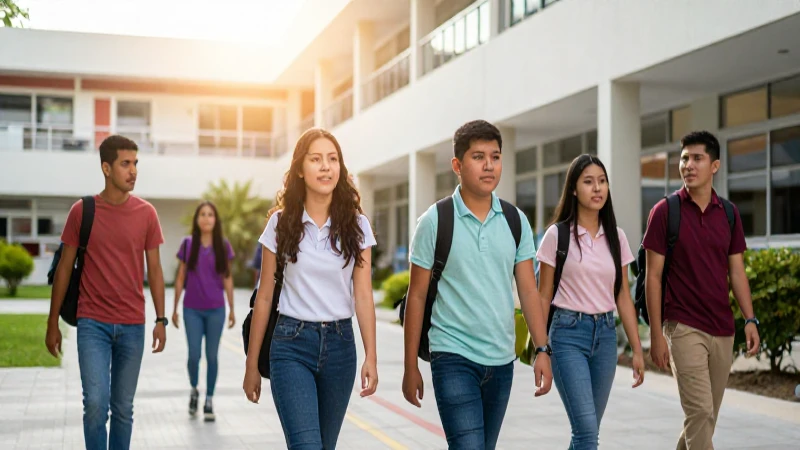 Alumnos mexicanos en escuela moderna y luminosa