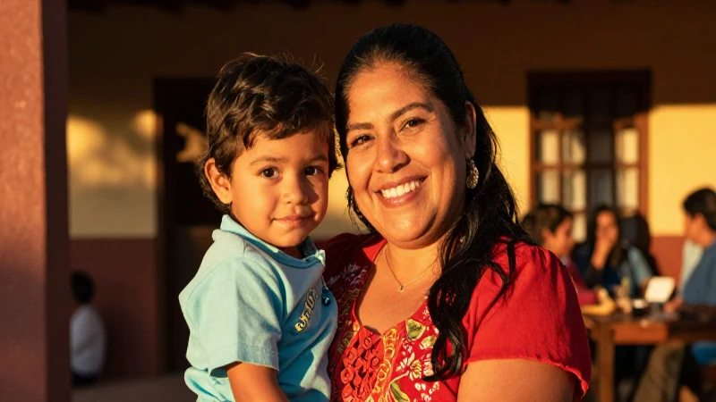 Retrato vibrante de madre mexicana y niño al atardecer