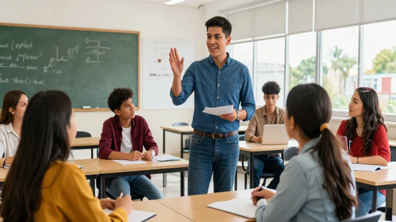 Promotores mexicanos en campus educativo dinámico