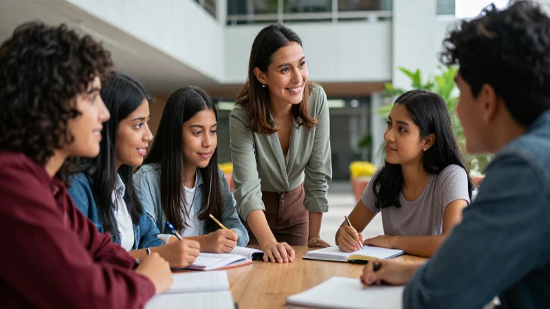 Estudiantes mexicanos aprendiendo en campus moderno