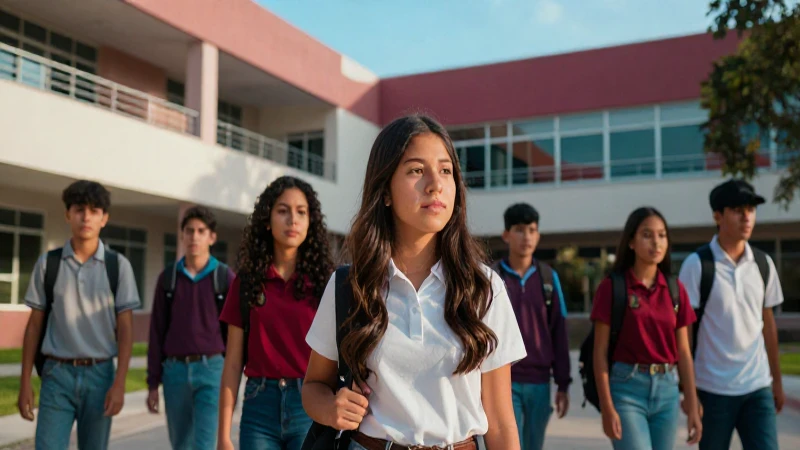 Estudiantes mexicanos en campus moderno y vibrante