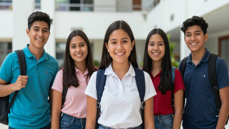 Estudiantes mexicanos sonriendo en campus moderno