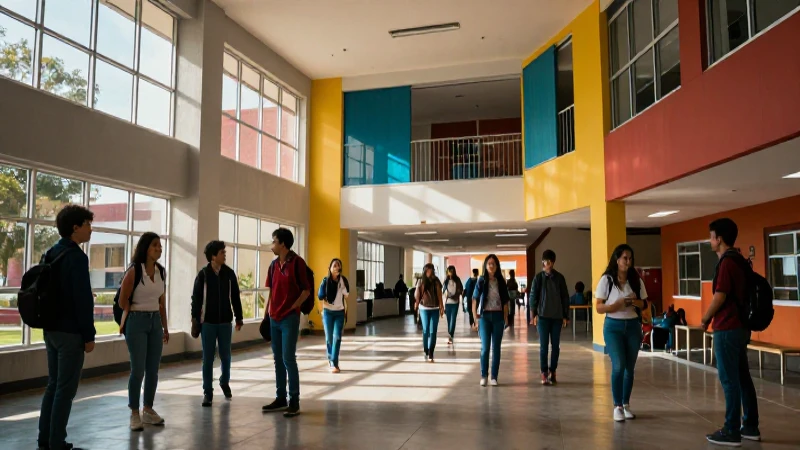 Estudiantes mexicanos en campus moderno y dinámico