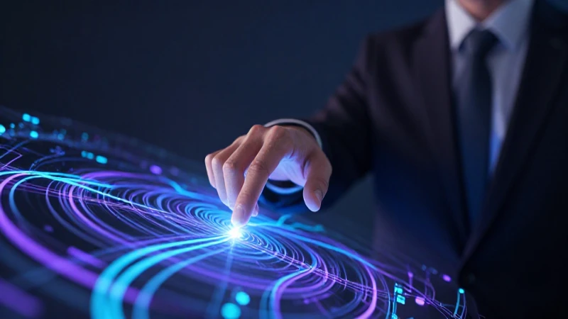 Profesional moderno con datos holográficos luminosos