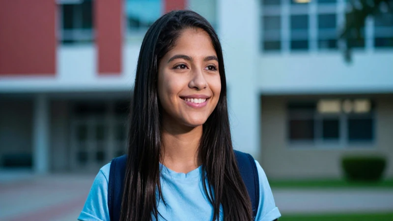 Estudiante mexicana sonríe en campus vibrante