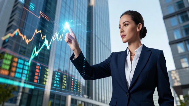Mujer profesional interactúa con datos financieros modernos