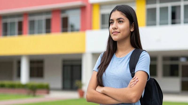 Estudiante mexicano confiado en campus moderno