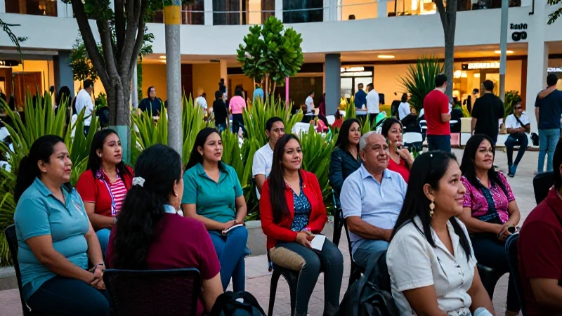 Reunión comunitaria vibrante en plaza de Mexicali