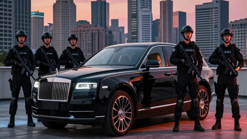 Equipos de seguridad tácticos en un coche de lujo