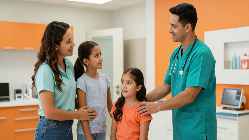 Familia mexicana en clínica moderna