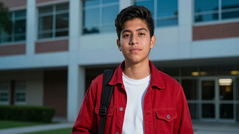 Estudiante mexicano exitoso en campus moderno