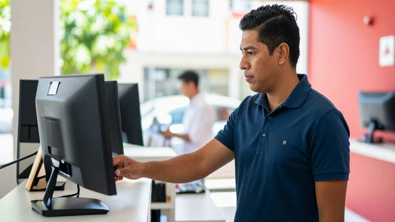 Hombre mexicano usa servicio financiero moderno y vibrante