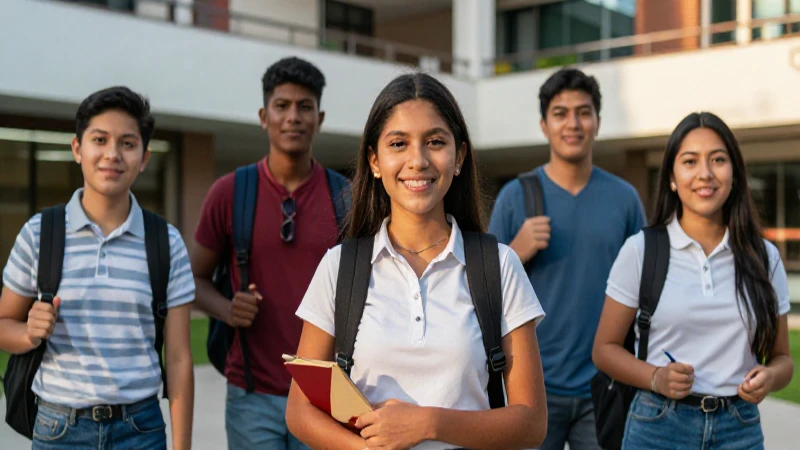 Estudiantes mexicanos sonriendo en campus moderno