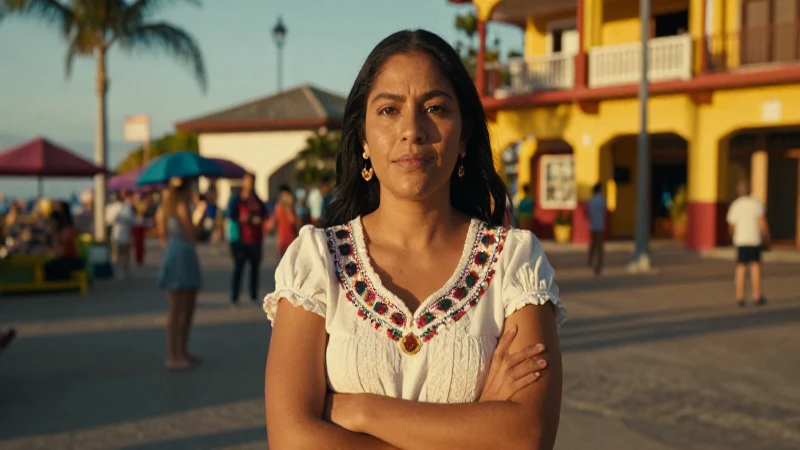 Mujer mexicana confiada en Acapulco, luz dorada
