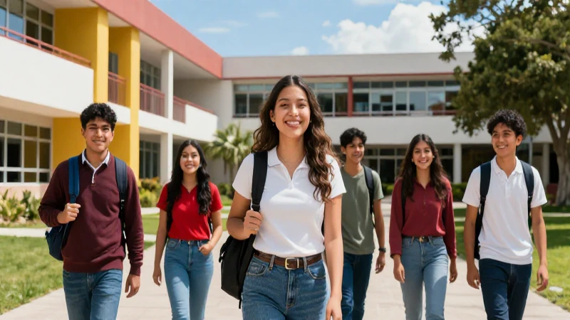 Estudiantes mexicanos sonriendo en un campus vibrante