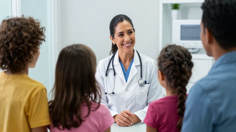 Doctor mexicana atiende familia en clínica moderna