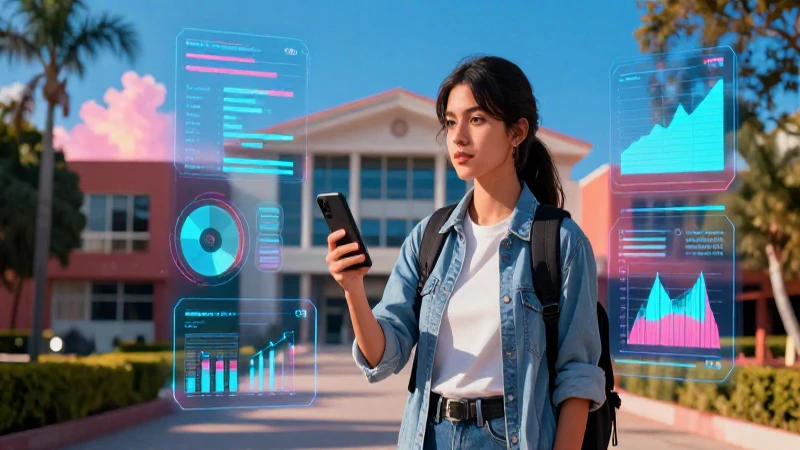 Estudiante mexicano con campus digital vibrante
