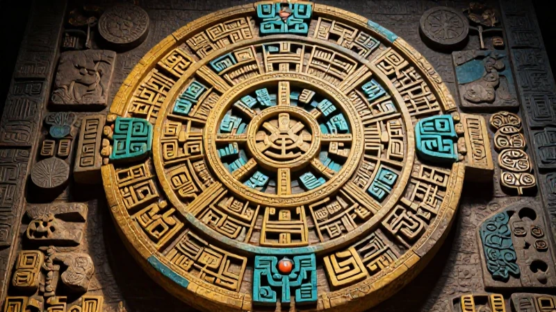 Calendario mesoamericano dorado y maya