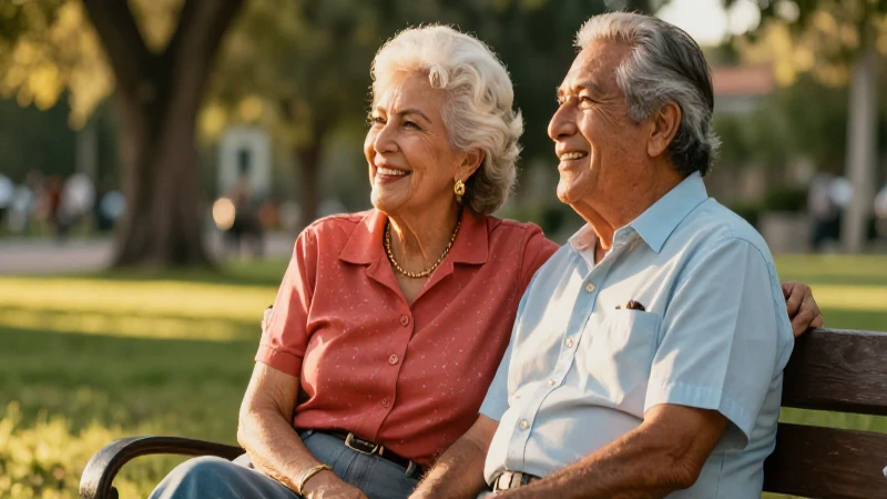Pareja mexicana feliz en parque al atardecer