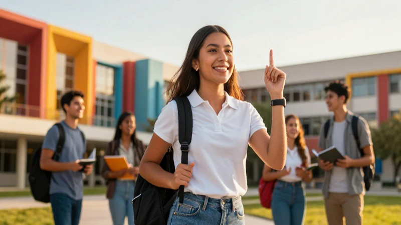 Estudiante mexicano feliz en campus moderno