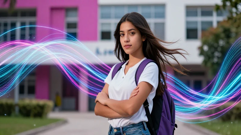 Estudiante mexicana universitaria con postura dinámica y enfoque