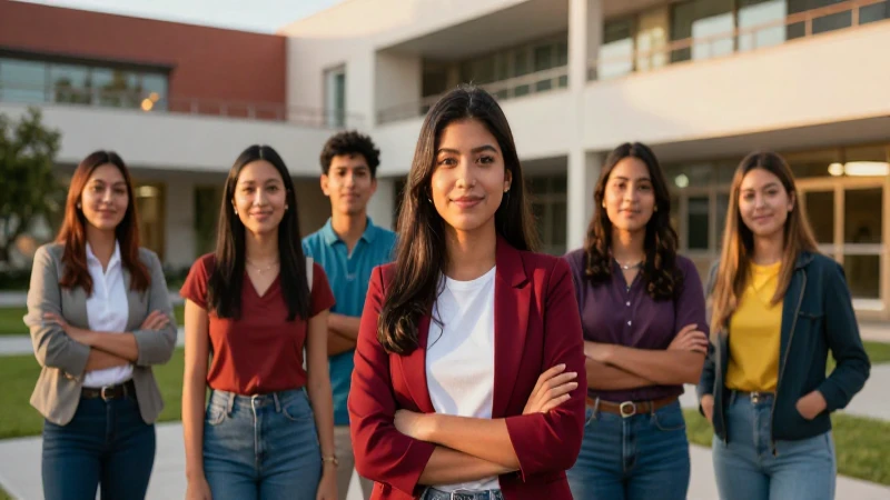 Estudiantes mexicanos en campus con luz dorada