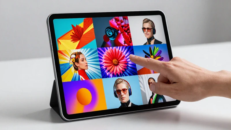 Mano apuntando fotos digitales en tablet
