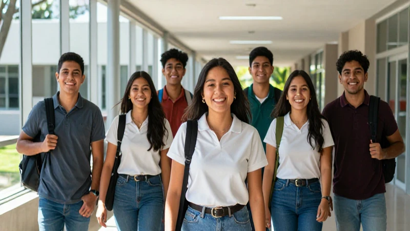 Estudiantes mexicanos universitarios sonriendo vibrantes