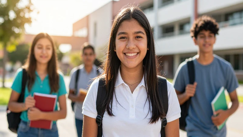 Estudiante mexicano sonríe en campus moderno