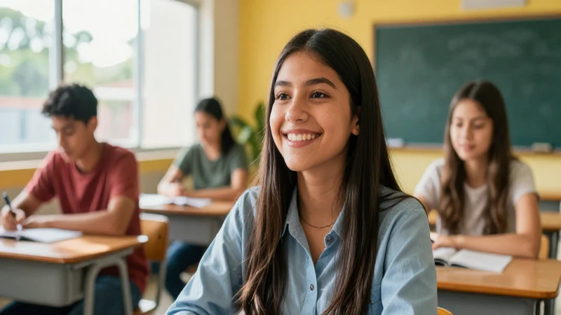Estudiante exitoso en moderno aula iluminada