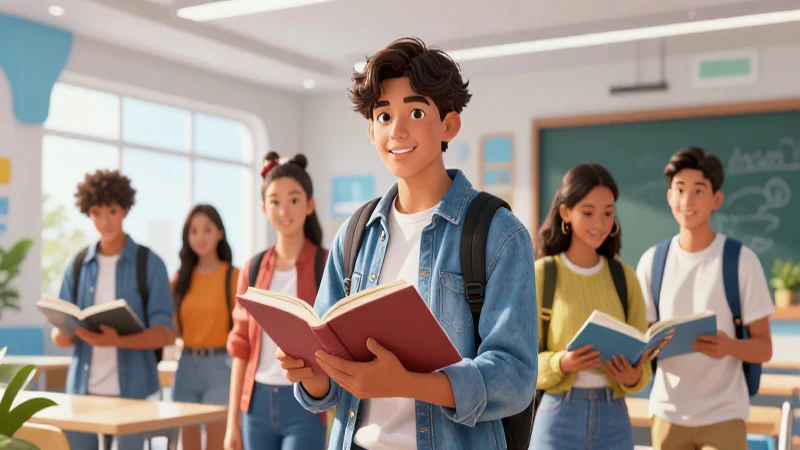 Estudiante mexicano en aula futurista optimista
