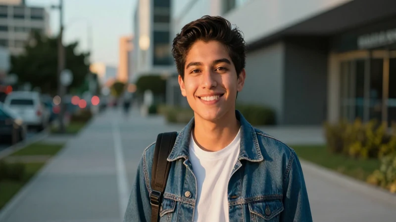 Joven mexicano sonríe en un retrato urbano cinematográfico