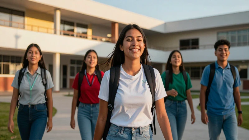 Estudiantes mexicanos felices en una moderna escuela