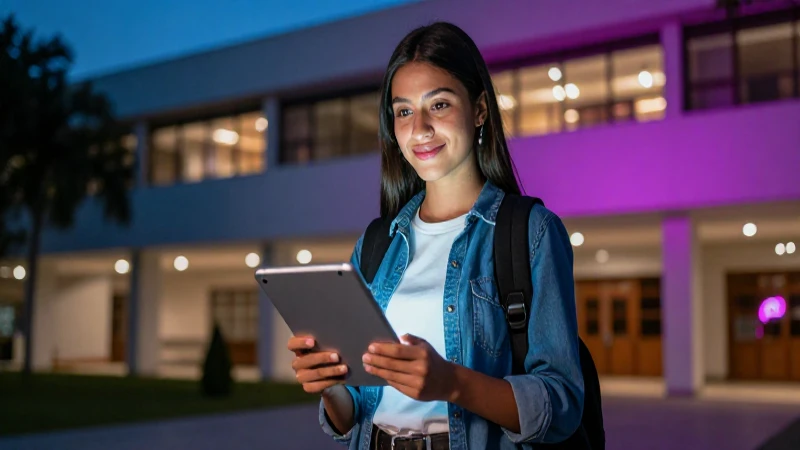 Joven estudiante mexicano con tableta brillante