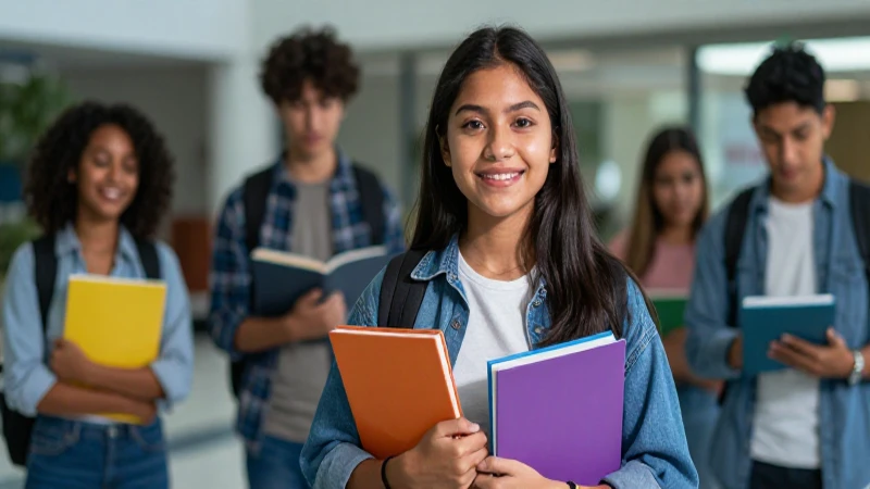 Estudiante mexicano brillante en entorno universitario moderno