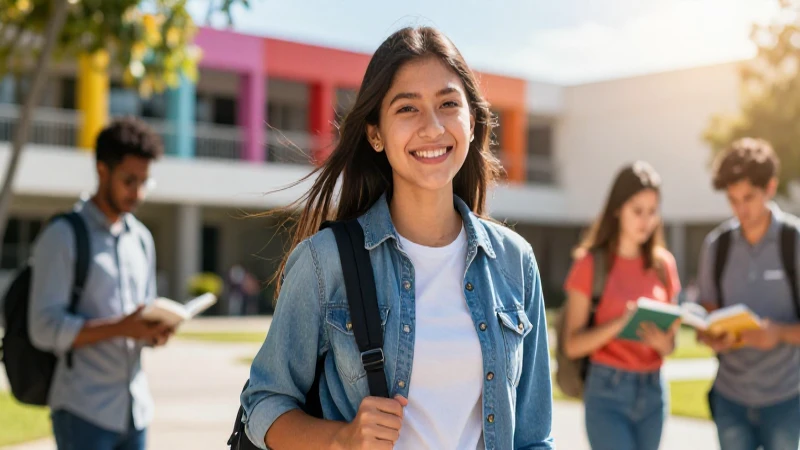 Estudiante mexicano exitoso en vibrante campus
