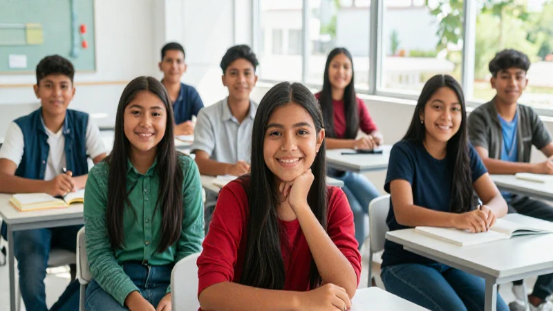 Estudiantes mexicanos sonriendo en aula moderna