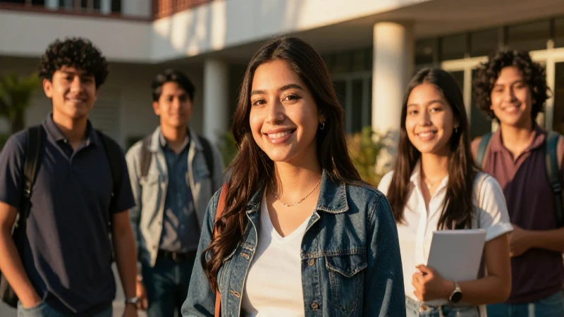 Mexicanos sonriendo en luz dorada académica