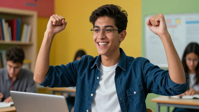 Estudiante exitoso con estilo vibrante y épico