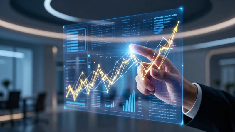 Manos profesionales manipulan datos holográficos y financieros