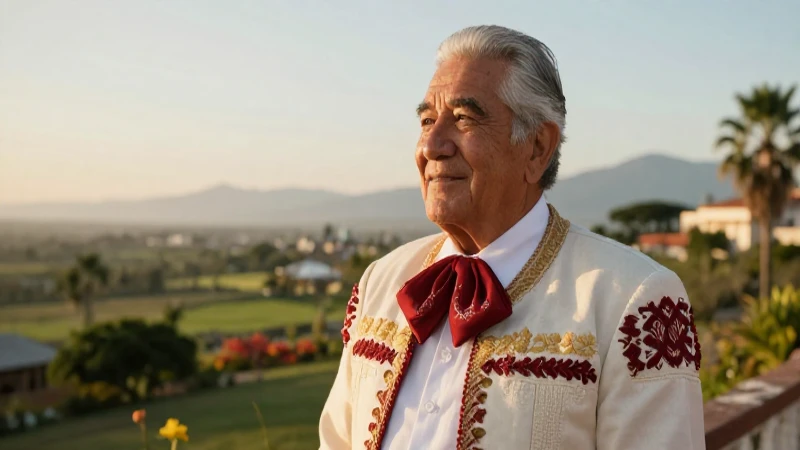 Hombre mexicano tradicional contempla paisaje al atardecer