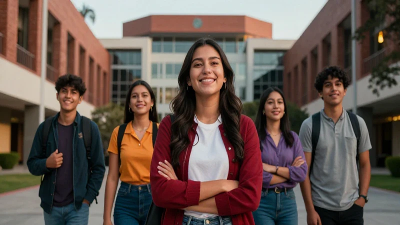 Joven mexicano en campus moderno y vibrante