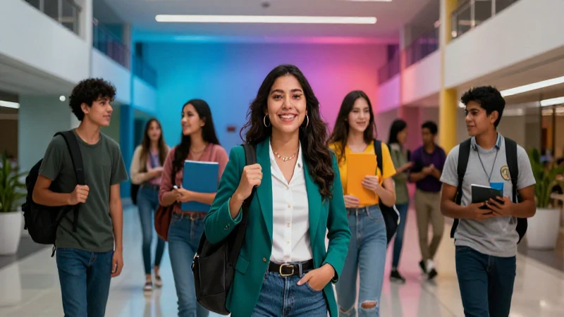 Estudiante universitario mexicano en campus vibrante
