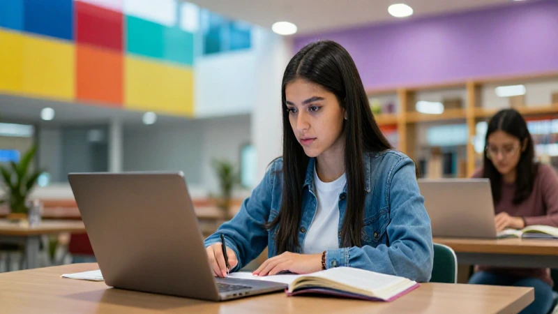 Estudiante mexicano en universidad brillante y moderna