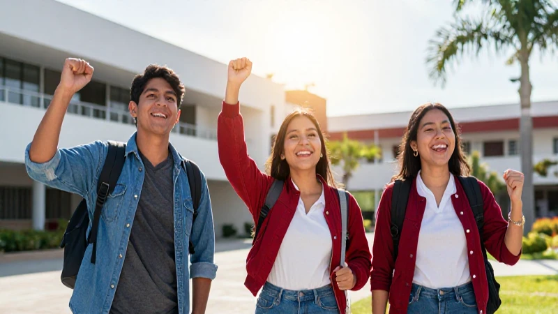 Estudiantes mexicanos celebrando un brillante logro