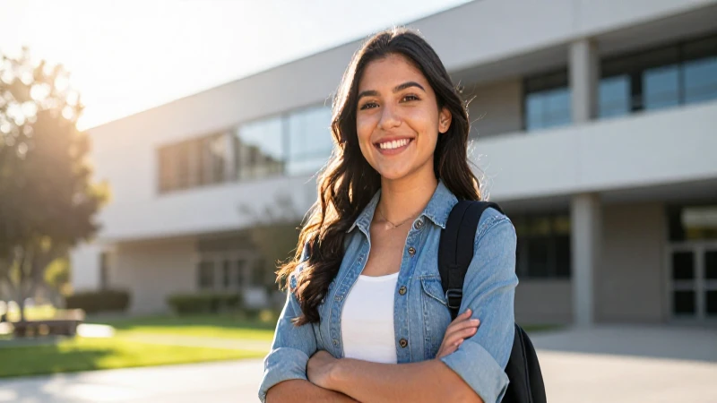Estudiante mexicano sonríe en campus moderno