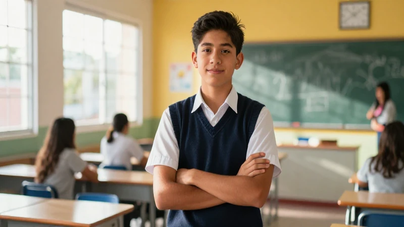 Estudiante mexicano confiado en aula luminosa